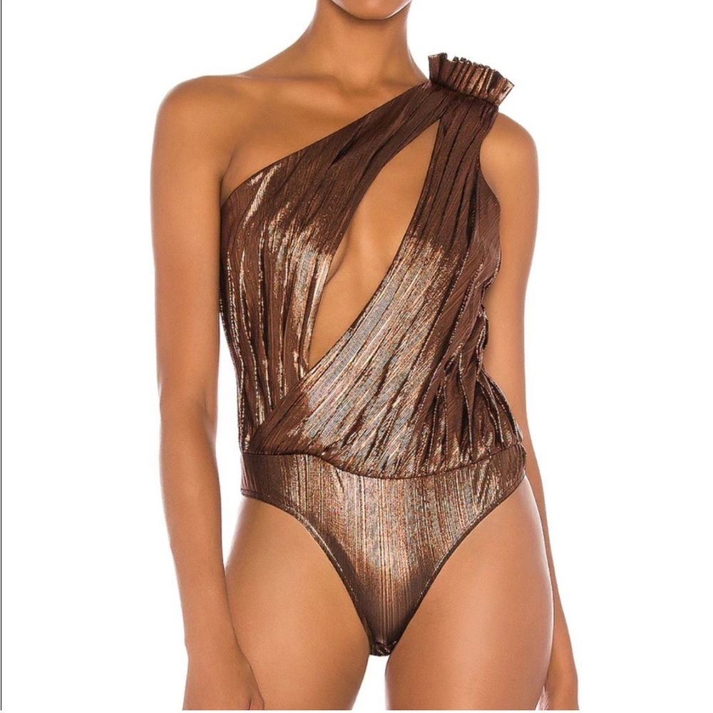 NWT Retrofete Metallic Brown / Bronze Cassie Cutout Bodysuit XL